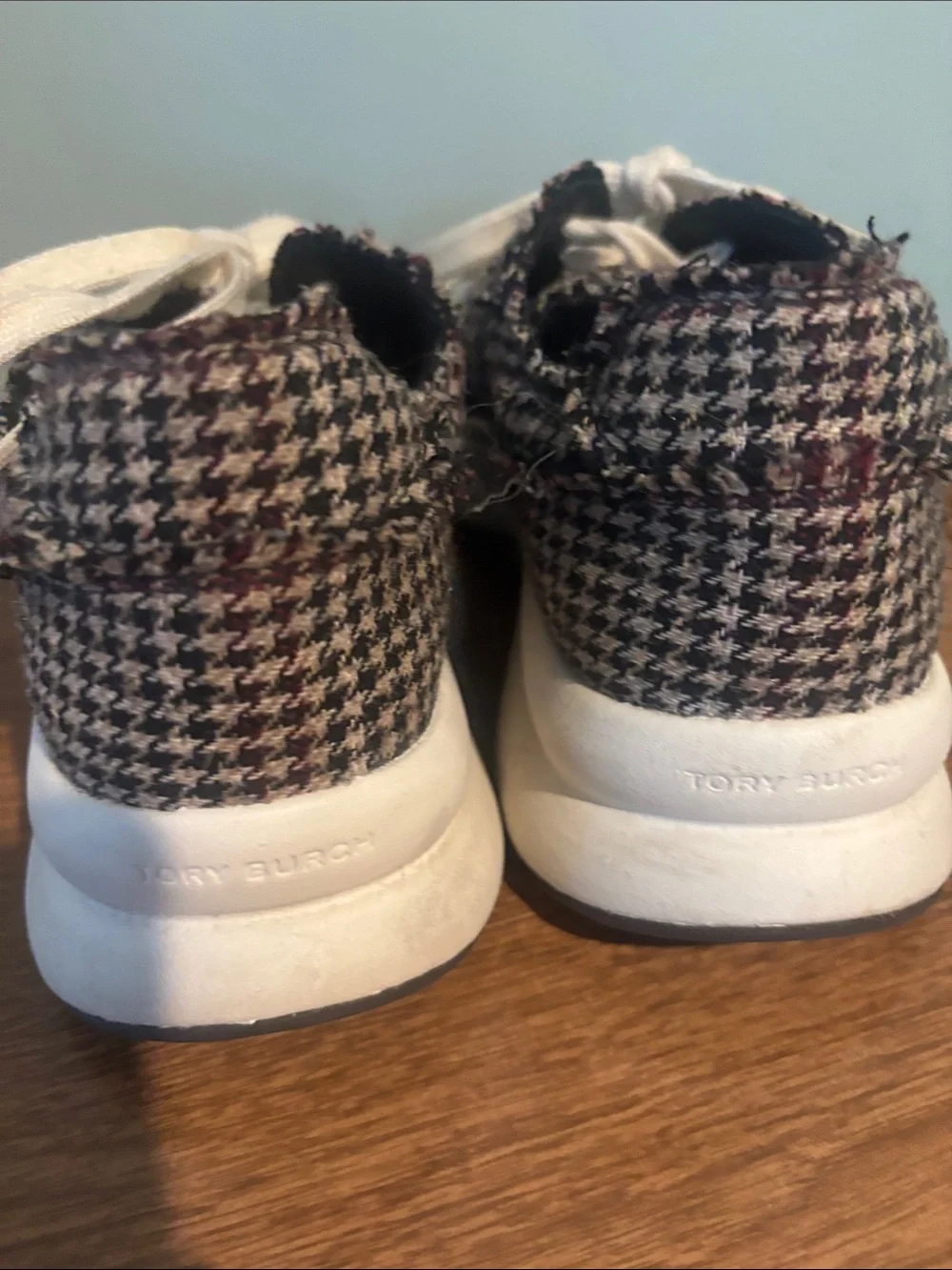 Tory Burch Tweed Knit Platform Sneakers - Cream Laces